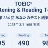 第384回TOEIC公開テスト（2025年3月16日）の結果