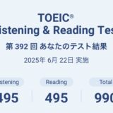 第392回TOEIC公開テスト（2025年6月22日）の結果