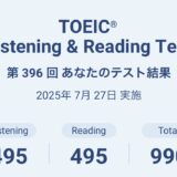 第396回TOEIC公開テスト（2025年7月27日）の結果