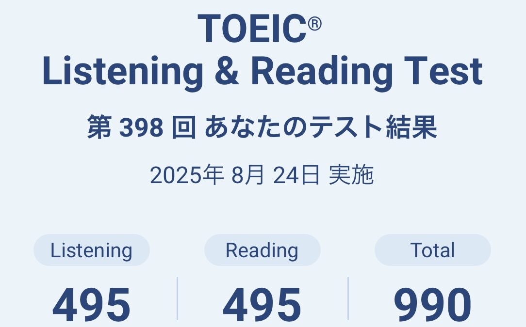 第398回TOEIC公開テスト（2025年8月24日）の結果